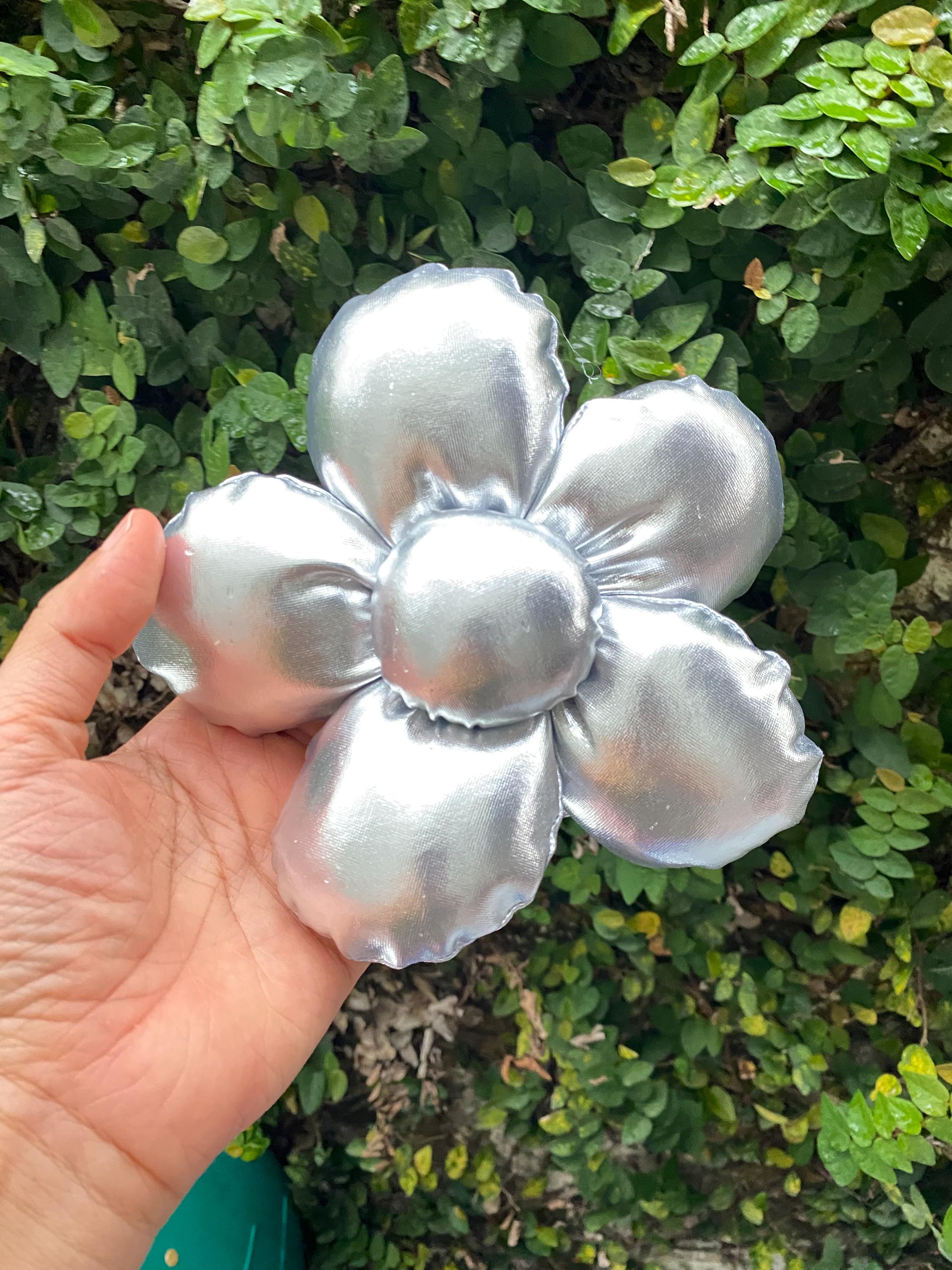 Handmade 3D Flower Metallic Scrunchie: Custom Silver Gold 