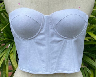 White Linen Corset Top: Custom Homecoming Dress, Plus Size