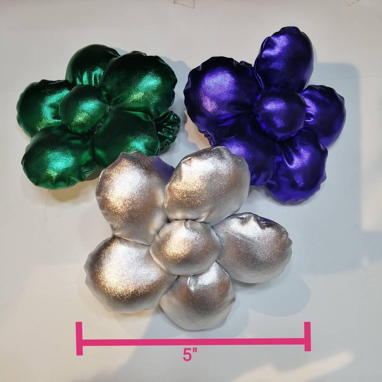 3D Metallic Flower Scrunchie, Shiny Puffy Hair Tie, Handmade  display picture 2