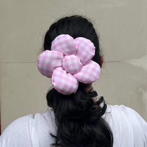 Elastico per capelli a fiori a quadretti: elastico per capelli soffice fatto a mano