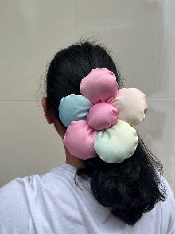 Handmade Fluffy Floral Scrunchie: Long Hair Tie
