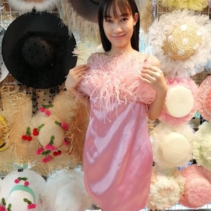 Custom Pink Feather Mini Dress for Women Elegant Short Dress Plus Size Simple Dress for Bride Wedding Guest Dress Anniversary Dress Gift