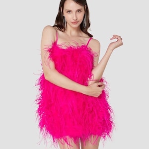 Shocking pink Feather Dress Women Bridal Short Dress Wedding Dress Plus Size Dress For Wedding Guest Custom Dress Design Bridal shower Dress