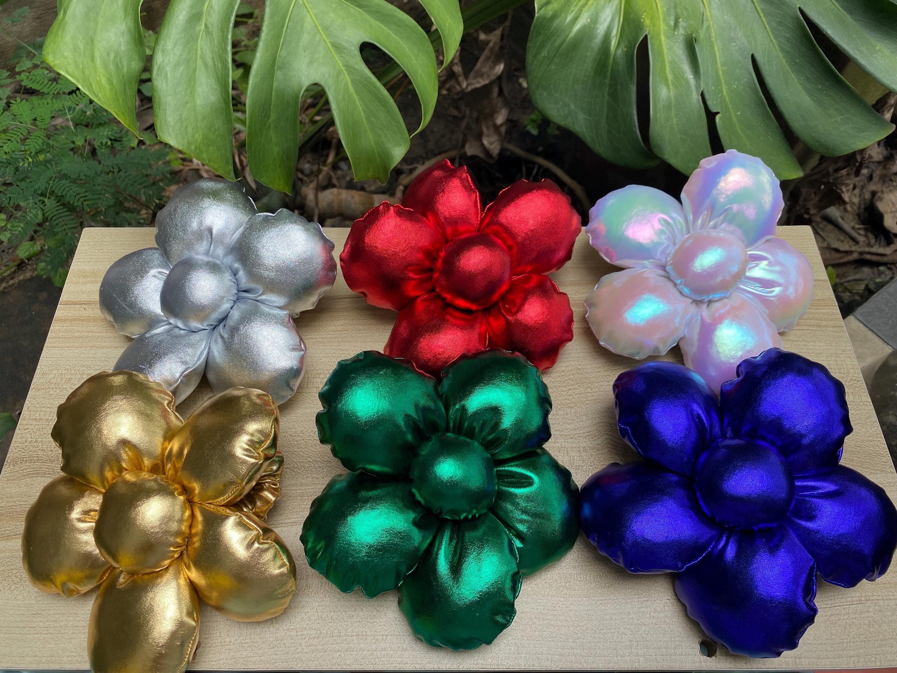 21 scrunchies hair ties metallic shiny flower dots Handmade 3D Flower Metallic Scrunchie: Custom Silver Gold  main image 3