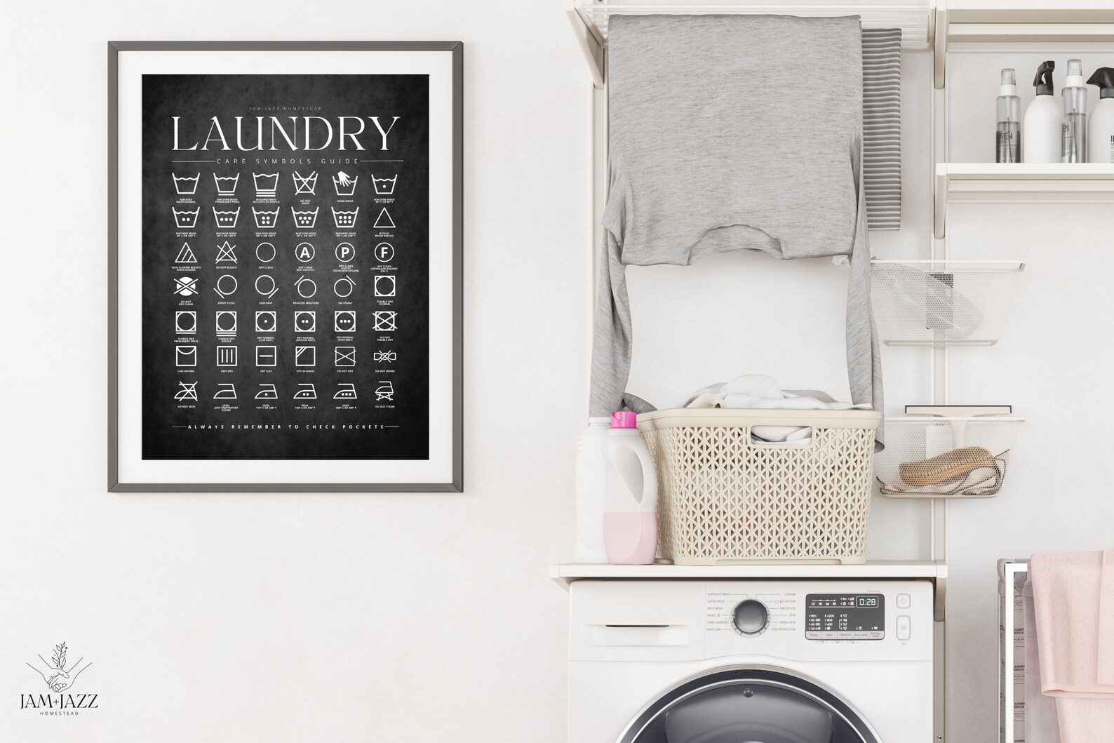 Laundry Room Care Guide Print, Printable Laundry Symbols Art, Laundry ...