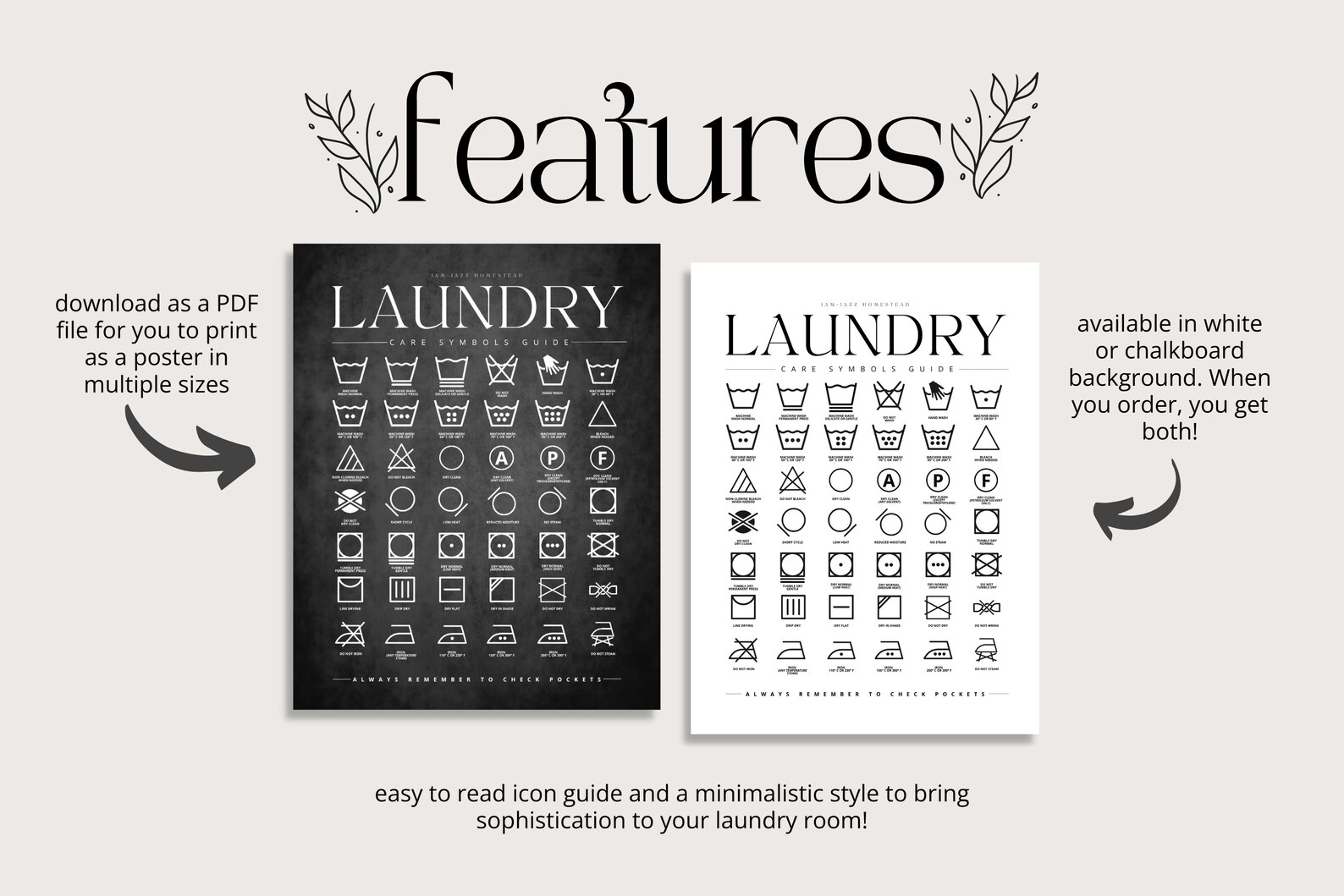 Laundry Room Care Guide Print, Printable Laundry Symbols Art, Laundry ...