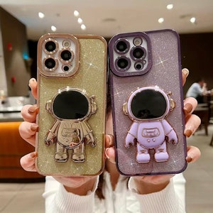Shiny electroplated astronauts iPhone case with stand 13 and 14 pro max