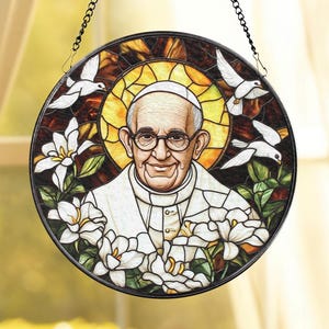 Catholic Pope Leo XIV Glass Suncatcher, Religious Window Hanging, Christian Church Decor, Holy Gift for Priest, Catholic Home Ornament