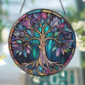Tree of Life Stained Glass SunCatcher, Window Hangings, Wall Decor, Tree of Life Ornament, Charm Home Decor World Tree,  Mother&#39;s Day Gift