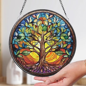Tree of Life Stained Glass SunCatcher, Window Hangings, Wall Decor, Tree of Life Ornament, Charm Home Decor World Tree, Mother&#39;s Day Gift