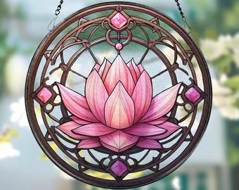 attrape-soleil personnalisé en verre fleur de lotus rose, lotus en verre, cadeau pour les amoureux du lotus, décoration de fenêtre, oeuvre d'art murale lotus, cadeaux pour femme
