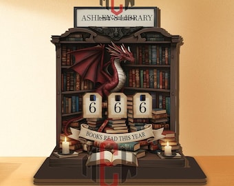 Red Dragon Books Read Tracker, Fantasy Library Book Counter, Wooden Book Nook Decor, Dragon Reader Gift, Custom Reading Sign
