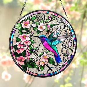 Hummingbirds and Wild Flowers Suncatcher, Hummingbird Lovers, Window Hanging, Hummingbird Suncatcher, Hummingbird Gifts, Gift for Mom