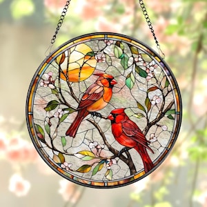 Kardinal Glas Suncatcher, Vogel Glaskunst, Kardinal Fensterbehang, Gedenk Suncatcher, Kardinal Liebhaber Geschenk, Vogel Wandbehang