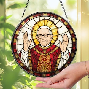 Pope Leo XIV American Pope Suncatcher, Catholic Stained Glass Window Hanging, Religious Gift, Christian Home Decor, Church Window Art