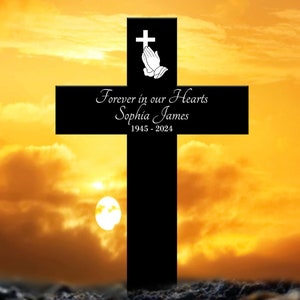 Personalized Memorial Cross Metal Sign, Forever in Our Hearts Grave Marker, Loss of Loved One Gift, Custom Condolence Memorial Stake