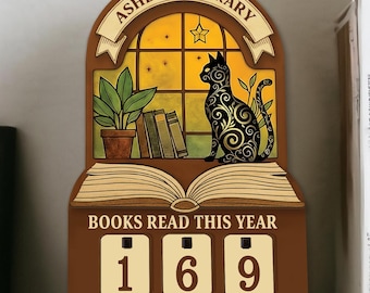 Custom Books Read This Year Sign, Personalized Reading Tracker Plaque, Cat and Succulent Decor, Black Cat Books Read, Reading Challenge