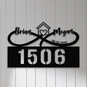 Personalized Couple Name Metal Address Sign, Custom Metal House Number Sign, Metal Street Address Plaque Outdoor Wall Art, Wedding Gifts