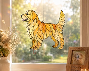Golden Retriever Acrylic Suncatcher, Stained Glass Dog Window Hanging Decor, Pet Lover Gift, Dog Lover Home Decor, Golden Dog Sun Catcher