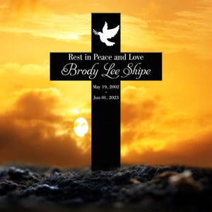 Personalized Memorial Cross Metal, Rest in Peace And Love, Loss of Loved One Condolence Gift, Custom Memorial Symbols on Cross Stakes