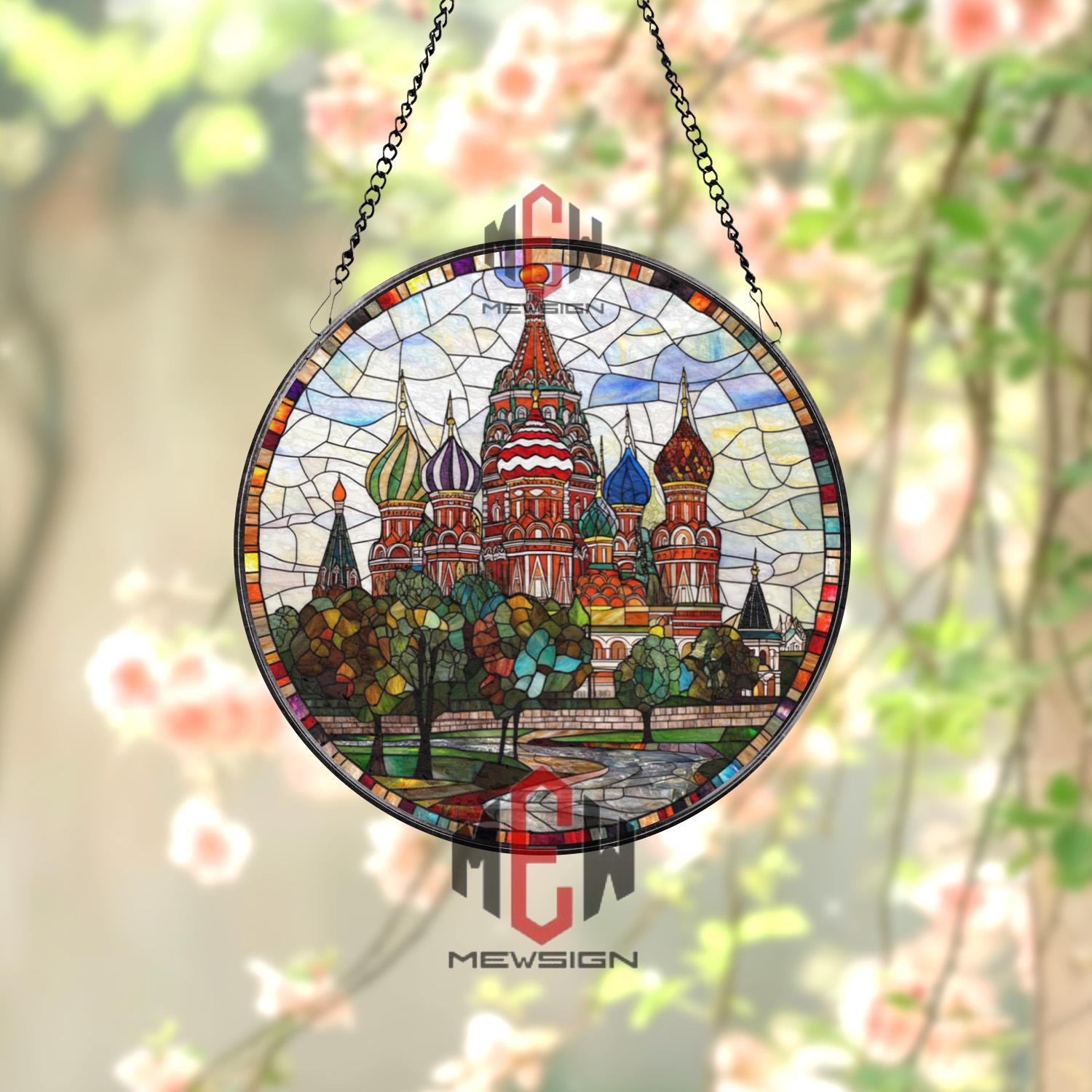 St. Basil's Cathedral Stained Glass Suncatcher, Colorful Russian