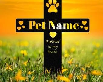 Personalized Memorial Cross Metal Stake, Pet Grave Markers, Metal Garden Sign Memorial, Dog Memorial Stake, Custom Metal Garden Sign