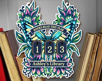 Books Read Tracker – With Colorful Floral Butterfly Sign, Personalized Reading Counter, Custom Books Read Tracker, Floral Books Tracker