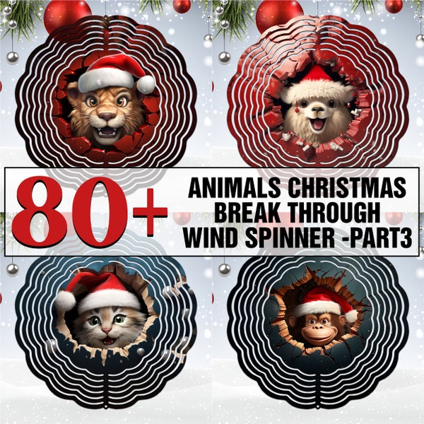 Plus de 80 animaux de Noël Break through wind spinner Sublimation Design, Xmas Wind Spinner PNG pour sublimation, 10inch Wind spinner Png Partie 3