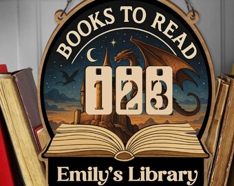 Böcker att läsa Träspårare – Fantasy Castle och Dragon Bibliotekskylt, Personlig Bokdisk, Unik Gåva för Bokälskare, Bokälskare