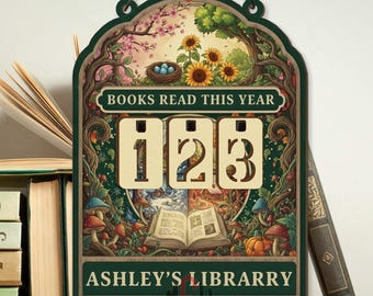 Books Read This Year Tracker – Four Seasons Forest Library Sign, Nature Reading Counter, Personalized Wood Decor, Cottagecore Book Gift
