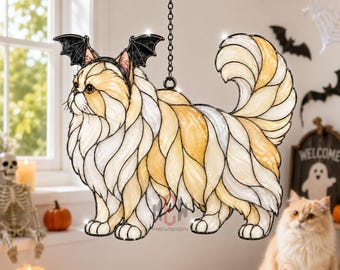 Persian Cat Bat Wings Acrylic Suncatcher, Halloween Cat Window Hanging, Stained Glass Style Sun Catcher, Cat Lover Gift, Pet Decor Art