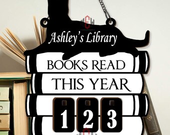 Personalized Black Cat Books Read Tracker, Books Read This Year, Bookshelf Counter, Bookish Decoration, Bookish Gift, Custom Gift for Reader
