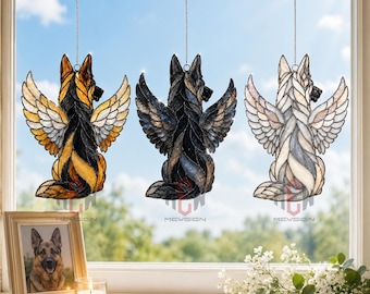 Angel German Shepherd Acrylic Suncatcher, Dog Memorial Window Hanging Decor, Pet Loss Sympathy Gift, Dog Mom Pet Remembrance Ornament Art