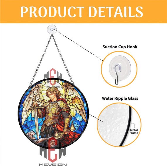 Archangel Michael Stained Glass Suncatcher, Warrior Angel Window