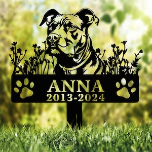 Custom Dog Memorial Garden Stake with Detailed Pet Portrait, Paw Prints, Name & Years, Personalized Outdoor Tribute Grave Marker