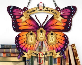 Personalized Butterfly Books Read Tracker Sign, Custom Library Decor, Reading Counter, Butterfly Wall Art, Cozy Book Nook Sign