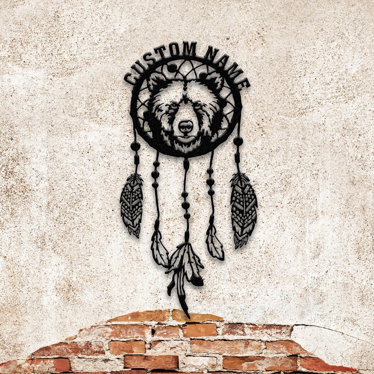 Custom Bear Dream Catcher Metal Wall Art With Led Lights