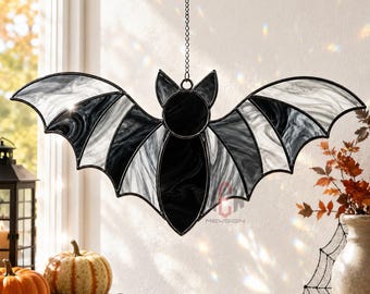 Halloween Bat Acrylic Suncatcher, Stained Glass Style Window Hanging, Gothic Horror Decor, Spooky Halloween Gift, Bat Light Catcher