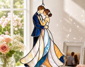 Custom Stained Glass Couples Portrait Acrylic Suncatcher, Personalized Anniversary Window Decor, Wedding Gift, Valentine Gift For Couples