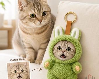 Custom Cat Face Plush Keychain, Personalized Pet Photo Doll Keychain, Funny Cat Photo Gift, Pet Memorial Birthday Gift for Cat Lovers