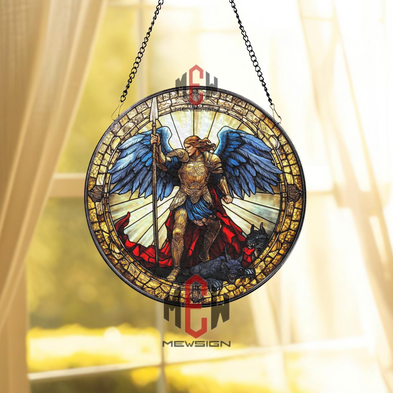 Stained Glass Archangel Michael Suncatcher – Warrior Angel