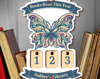 Personalized Butterfly Books Read Tracker, Custom Library Sign, Reading Counter, Book Lover Gift, Pastel Butterfly Decor,Cozy Book Nook Sign