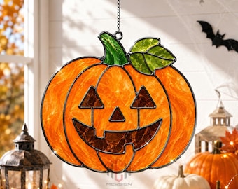 Jack O Lantern Acrylic Suncatcher, Halloween Pumpkin Stained Glass Style Window Hanging, Spooky Fall Home Decor, Pumpkin Gift