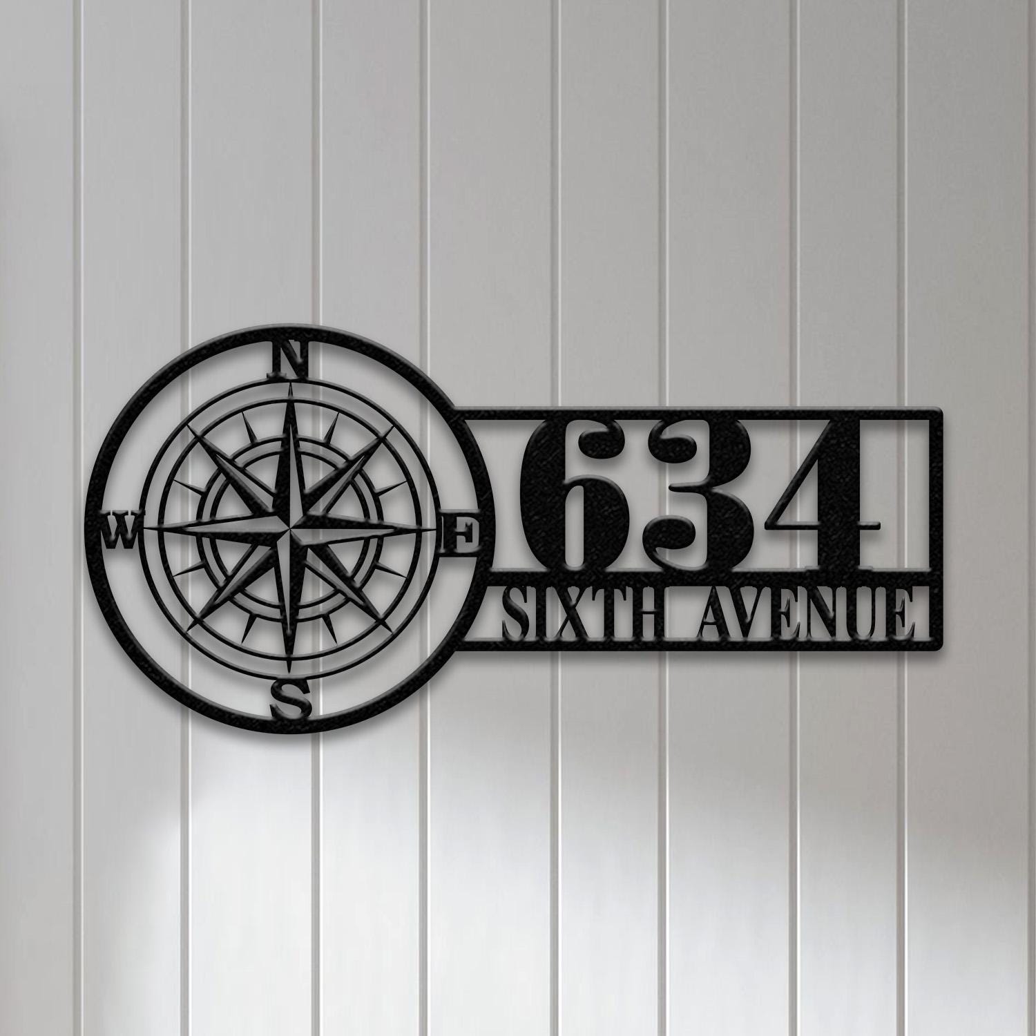 Personalized Compass Metal Address Sign, Custom Metal House Number Sign ...