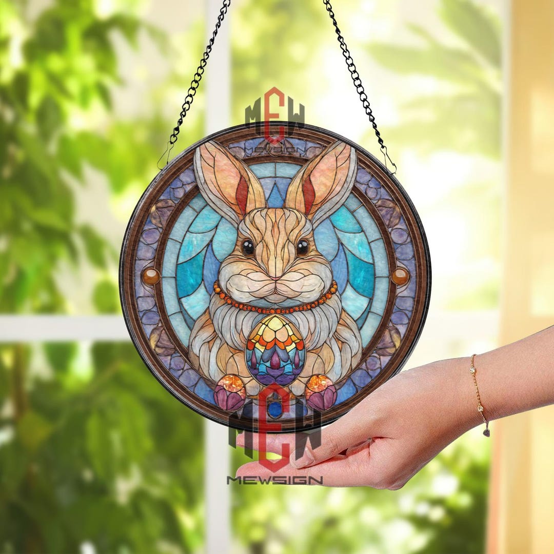 Easter Bunny Stained Glass Suncatcher, Rabbit Window Hanging, Colorful ...