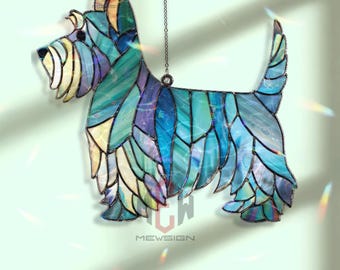 Scottish Terrier Stained Glass Suncatcher, Scottie Dog Window Hanging, Blue Dog Sun Catcher, Dog Lover Gift, Pet Decor Art
