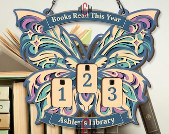 Personalized Butterfly Books Read Tracker, Custom Library Sign, Reading Counter, Book Lover Gift, Pastel Butterfly Decor,Cozy Book Nook Sign