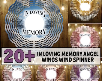 20+ In loving memory angel wings Wind Spinner Sublimation Design, Memorial Wind Spinner PNG for Sublimation, 10inch Wind spinner Png