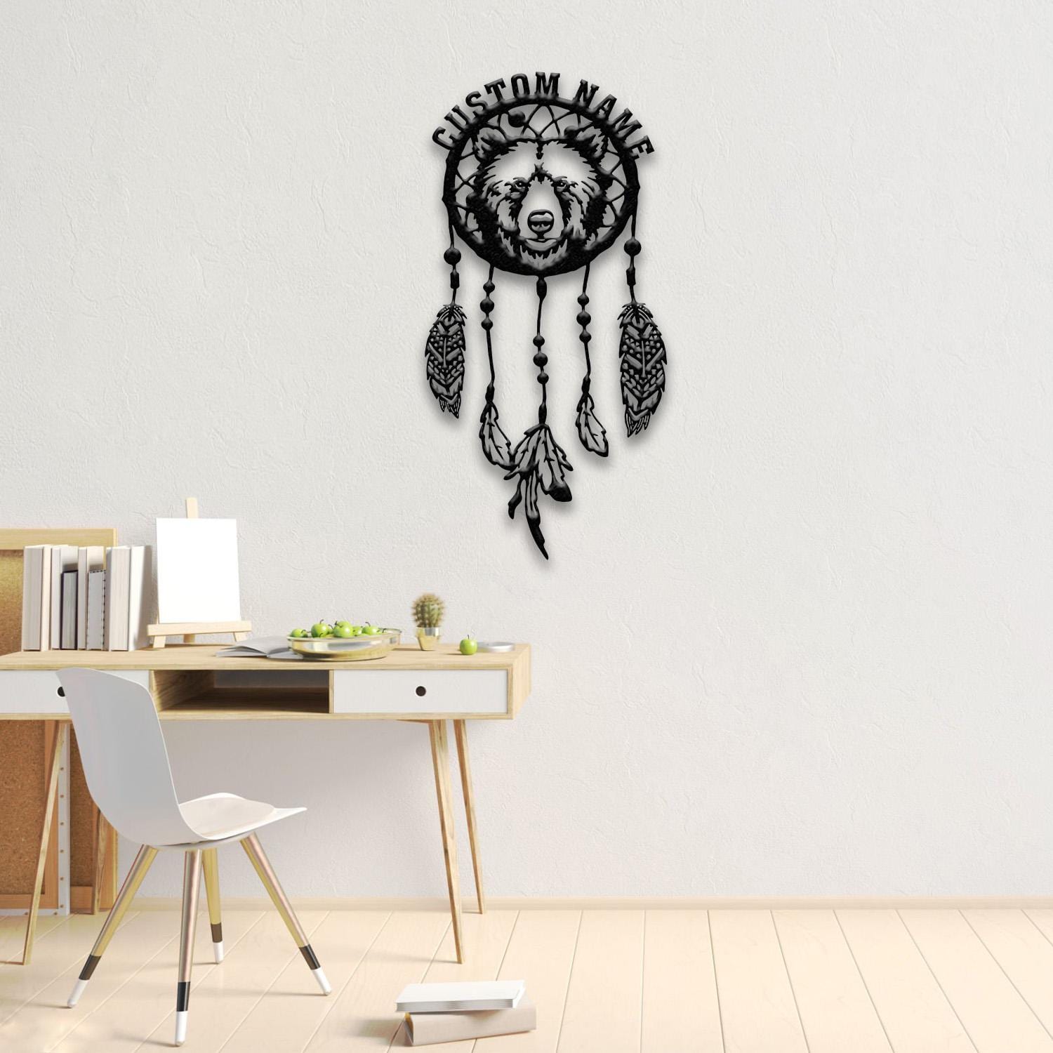 Custom Bear Dream Catcher Metal Wall Art With Led Lights