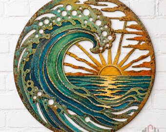 Ocean Wave Metal Wall Art, Beach House Sign, Coastal Sunset Wall Decor, Nautical Ocean Decor, Housewarming Gift for Beach Lovers Home